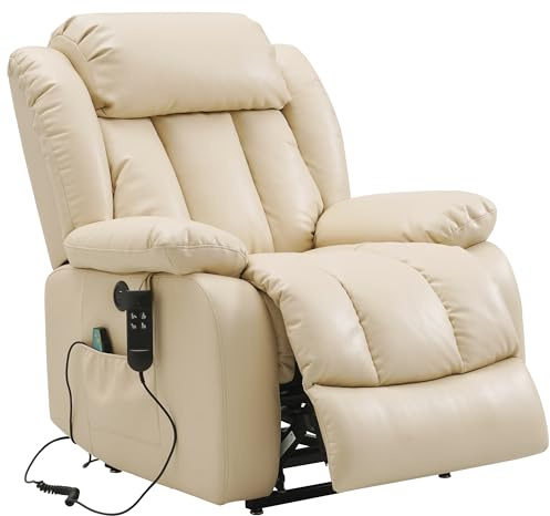 DUANDUAN 2 Motoren Elektrischer stufenlos verstellbar Relaxsessel mit 180° Liegefunktion, Sessel mit Schlaffunktion, Massagesessel mit Aufstehhilfe,Vibration und Heizung (Beige)