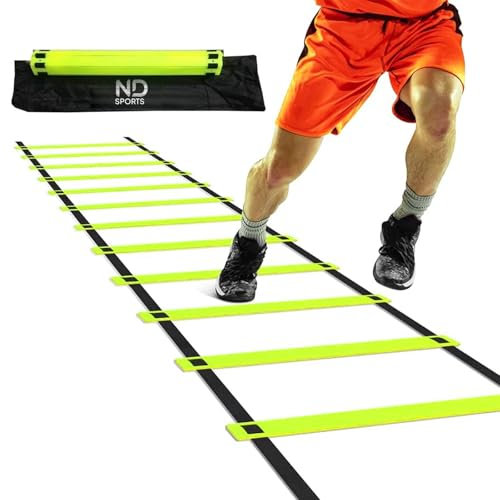 ND Sports Agility Ladder – 2m, 4m & 8m Speed Training Ladder with Adjustable Flat Rungs & Carry Bag – Ideal for Fitness, Footwork, Agility & Coordination Drills – Indoor & Outdoor Use (8m)