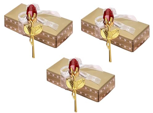 YANGSHINE 3 mini rose in vetro, romantiche rose di cristallo con scatola, fiori artificiali, eleganti fiori di cristallo per ufficio, scrivania, regalo di San Valentino (rosso)