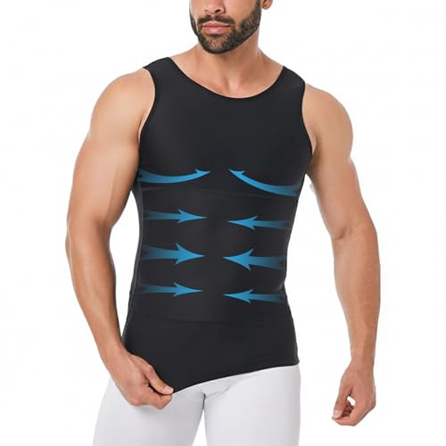 viiotu Compression Vest Men, Men's Gynecomastia Shapewear Vest - Slimming Undershirts for Chest Flattening & Tummy Control- Change in Seconds (UK, Alpha, L, Regular, Regular, Black)