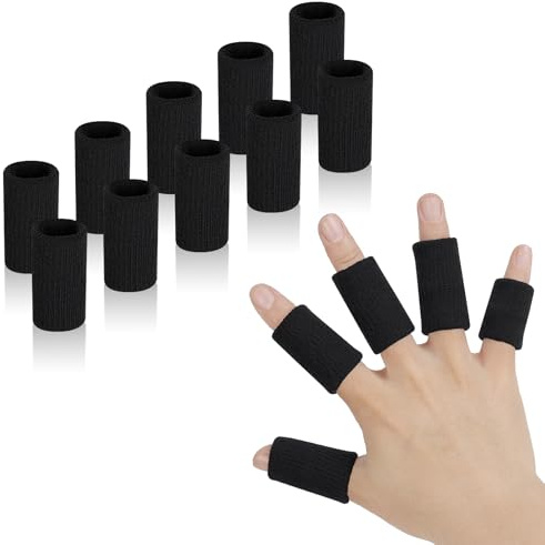 AYBUY Protector de Dedos Mano, 10 Piezas Soporte Protector de Dedos Elástico, Fundas de Compresión, Deportivos Protectores de Dedos, Fundas de Dedos para alivio lesiones deportivas, Negro