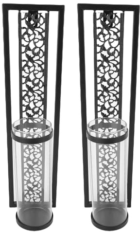 TOPINCN Väggljushållare Set, Vintage Järn Uthollade Vägghyllor med (Svart) | 15,75 Tum Hög, Passar för Flameless LED-ljus, Gårdsinredning, Enkel Frontskruvmontage