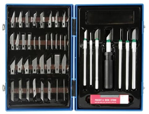 Velleman Präzisions-Schneideset, mit Haltern, Klingen, Nadeln und Schleifstein, 53-teilig