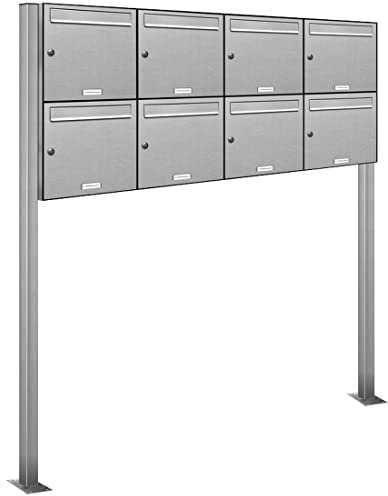 AL Briefkastensysteme 8er V2A Edelstahl Standbriefkasten rostfrei als 8 Fach Briefkastenanlage DIN A4 in Postkasten Briefkasten Design modern