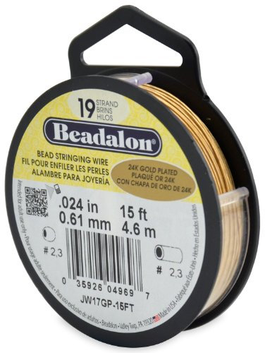 Beadalon 19-Strand Bead Stringing Wire, 0.024-Inch, Gold Plated, 15-Feet