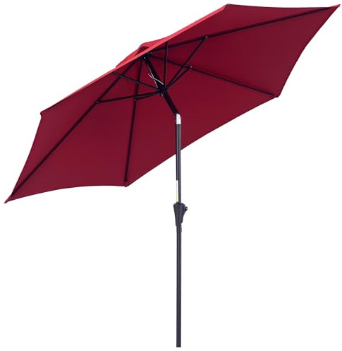 Outsunny 2.7M Garden Parasol Umbrella with Tilt and Crank, Outdoor Sun Parasol Sunshade Shelter with Aluminium Frame, Wine Red