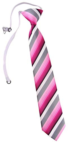 TigerTie Randig barnslips – slips förbunden med elastiskt band, Rosa Pink Grau Weiss