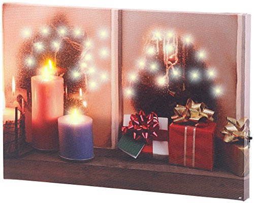 infactory LED Bild Fenster: Wandbild Weihnachtliches Fenster mit LED-Beleuchtung, 30 x 20 cm (Weihnachtsbilder Fenster, Kerzen-Ensembles, Fensterbild)