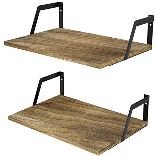 SRIWATANA Floating Shelves Wall Mounted Set of 2 Rustic Wood Shelves with Large Capacity(Carbonized Black)