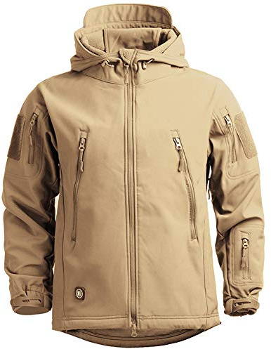 MakingDa Wasserdichte Herren-Jacken Winter, intelligent, lässig Kapuzenmante Softshell-Fleece-gefüttert mehrere Jagdlicht gemütlich taktische Militär-Camping-Strickjacke khaki, M