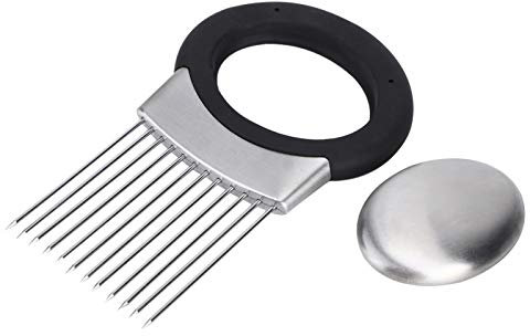 Onion Holder Vegetable Potato Cutter Slicer Stainless Steel Fork Slicing with Odor Remover Odor Remover, Vegetable Slicer, Fork Slicing Helper Kitchen Helper Tool Aid Gadget Cutting Chopper