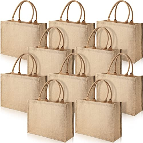 Shappy 10 Pack Large Jute Burlap Tote Bags 16.5 x 7.25 x 13 Inches