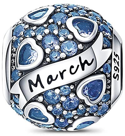 HappyStar 925 Sterling Silber Birthstone Charms ，Fits Charms Armbänder für Frau, mit 5A Cubic Zirkonia Dangle Anhänger Bead, Happy Birthday Charms für Armband