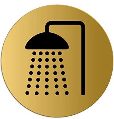 Plaque de Porte - Douche Ø 75 mm Plaque signalétique Aluminium aspect laiton