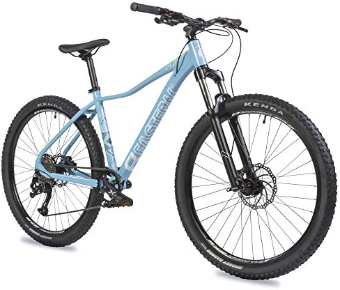 Eastern Bikes Alpaka 27.5 Lightweight MTB Mountain Bike, 9-Speed, Hydraulic Disc Brakes, Suspension Fork Available in 3 Frame Sizes. (15, Light Blue)