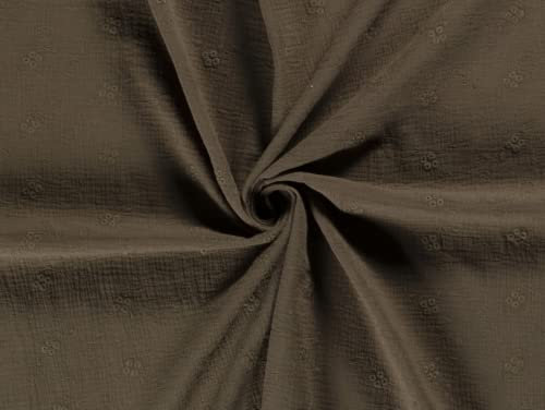 Baumwollstoff, bestickt, mit Blumenmuster, strukturiert, Meterware, Olivgrün