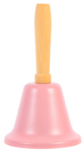 Christmas Hand Bell Metal HandBell with Wood Handle Xmas Decoration Small Handheld Bell for Home Party Door Hanging Vintage Sound Pink