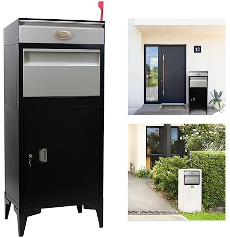 Pochar Large Package Delivery Boxes for Outside, Extra Large Mailbox for Parcel, Alloy Steel Post Mailbox, Lockable Anti-Theft Parcel Drop Box for Porch Curbside Office, 14.25 x 20.5 x 47.5