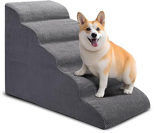 CiWiVOKi Dog Stairs for Bed, 5-Step Dog Steps for Couch and High Bed, Non-Slip Pet Stairs, 24 High Sofa Foam Ramp - Best for Small Pets, Older Cats with Joint Pain