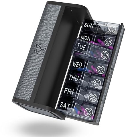 Kqimi Tablettenbox 7 Tage,Leder Morgens Abends Pillendose Reise, Medikamentenbox Taschenapotheke für Unterwegs, Klein Pill Box für Eine Woche 2 Fächer (Silber)