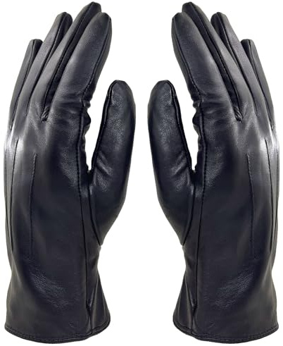 ZLUXURQ Gants en cuir souple pour homme - Gants d'hiver haut de gamme en cuir d'agneau, doublure en cachemire Noir