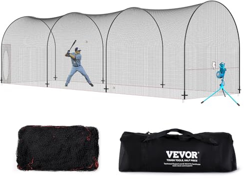 VEVOR Baseball-Schlagkäfig-Netz mit Rahmen und Netz 12 x 3,6 x 3,6 m, Baseballkäfig-Netz zum Schlagen und Aufstellen, Baseballnetz, Schlagkäfig für Jugendliche oder Erwachsene Schwarz Hinterhof