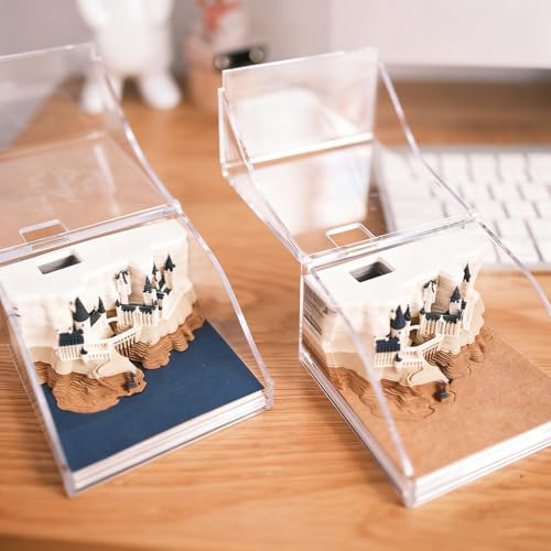 3D-kalender 2026, 3D-anteckningsblock, inte limmad, 3D-låsmodell papperskonst med glasklar displaybok, 9 x 9 x 5 cm, 150 ark, 3D-stereoskopiska modellanteckningsblock