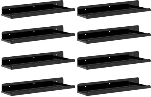 Lifewit Acrylic Floating Shelves for Wall 14 BLack, 8 Pack | Wall Mounted Display Shelf for Figure, Car, Art, Book, Perfume Organizer for Bedroom, Living Room, Nursery Decor