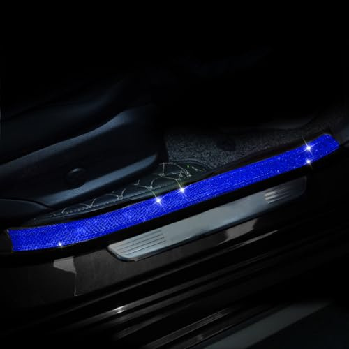 Torcarvh Car Door Sill Protector with Bling Rhinestones 2PCS Edge Guard Scuff Cover Anti-Scratch Strip Sticker Bumper Protector for Truck Car 7CM x 60CM (Blue)