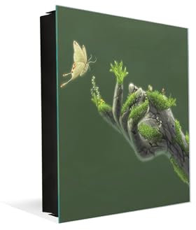 Schlüsselbox mit Magnetischer Glas-Whiteboard – Wandmontierter Schlüsselhalter für Flur und Büro – Wandorganizer für Schlüssel und Post mit Magnetischer Glas-Tafel – KN21 Serie Abstrakter Konzepte 1