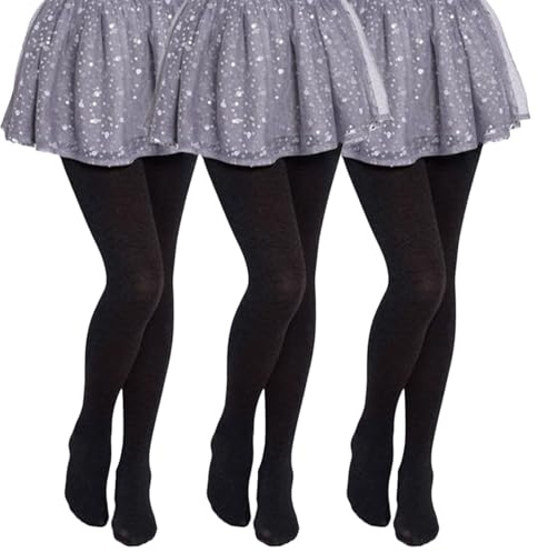 3 PCS Girls Black Tights Pantyhose for Ages 2-15, Opaque School Tights for Dance Ballet (UK, Age 8-12 Years, Regular)