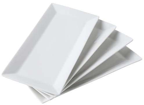 Feenmai 12 Serving Platters Set of 4, White Rectangular Plates, Ceramic Serving Tray, Stackable Large Party Plates for Appetizer, Dessert, Steak, Sushi, Housewarming Gift, Oven Dishwasher Safe