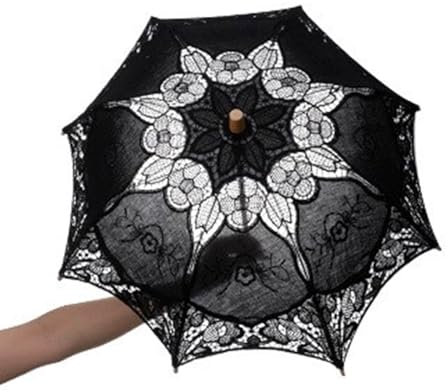 Qsvbeeqj Paraguas transpirable con patrón de flores de encaje delicado efecto visual, paraguas resistente al sol para fotografía y decoración de baile, negro extra grande