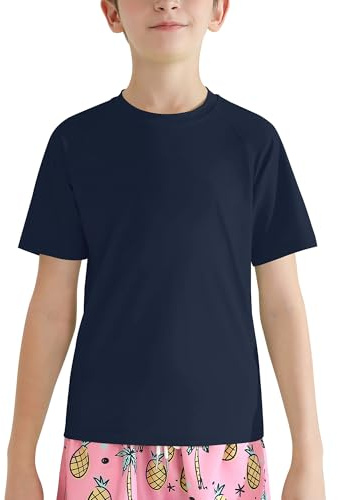 Valcatch Boy's Girls UPF 50+ Rash Guard Swim Shirts, Navy Blue, 13-14Y