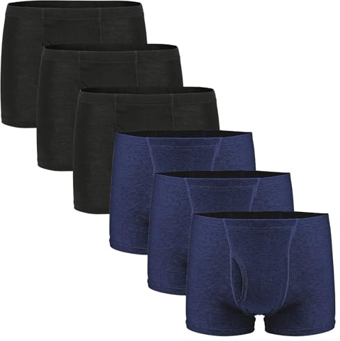 6 Pares de Calzoncillos para Incontinencia Hombre Boxer de Algodón Lavable y Reutilizable con Almohadilla Absorbente de 300 ml Ropa Interior Absorbente Negro y Azul Talla S