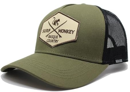 Surf Monkey | Cappellino Trucker Origins Baseball Regolabile - Cotone biologico - Taglia unica, Olive / Nero, Taglia unica