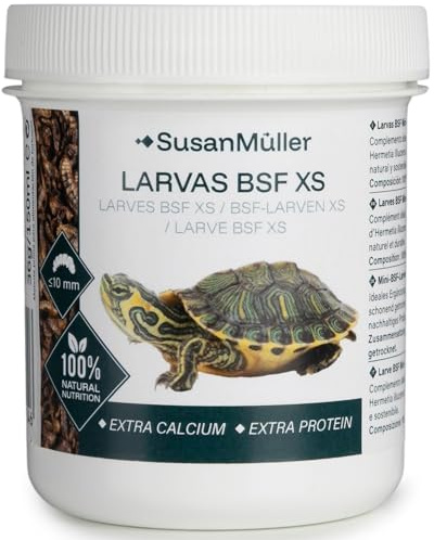 Susan Müller Larvas Mini de Mosca Soldado Negra Deshidratadas para Tortugas de Agua – 58% Proteína – 5% Calcio Biodisponible – 36 g