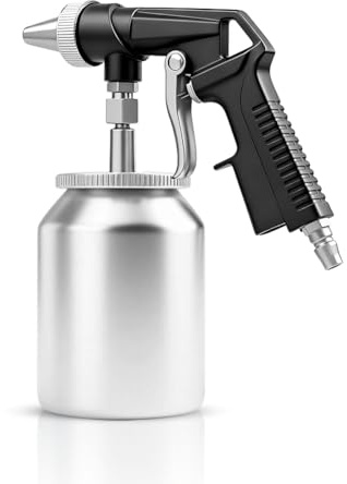 LOMUG Pistola de chorro de arena con una presión de trabajo de 6,2 bar. El arenador tiene una demanda de aire de 198 L. La pistola de chorro es adecuada para pulir, eliminar el óxido y limpiar