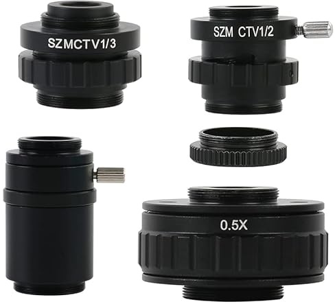 Microscope Accessories Kit SZM CTV 1/2 1/3 1X 0.3X 0.5X Adapter C mount Lens + C CS Simul Focal Ring Trinocular Stereo Microscope H_DMI VGA USB Video Camera Microscope Slides(All)