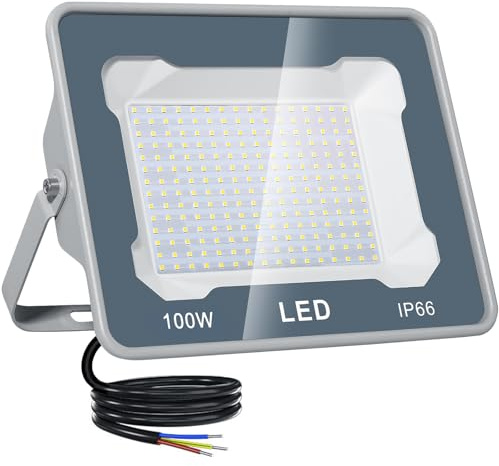 CREATESTAR Focos LED Exterior 100W, Proyector LED Exterior IP66 Impermeable 10000 lúmenes foco exterior de Floodlight foco blanco frío de 6500K, luz de inundación para garaje patio jardín almacén