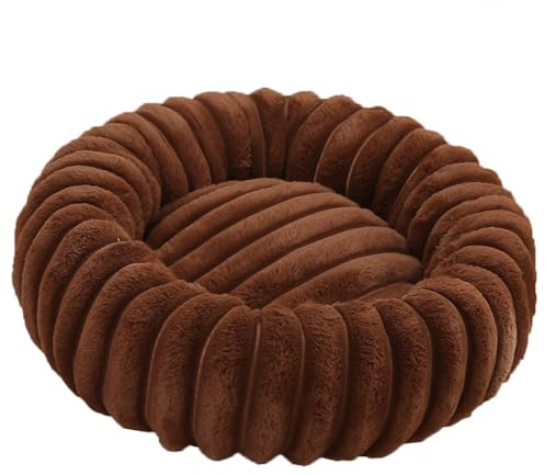 Panier Chien Donut, Panier Chat, Lit Ronde en Forme de Beignet, Canapé, Coussin, Lits pour Animaux Lavable, Chien Orthopedique, Base antidérapante, Tissu Peluche Doux (Café, 60cm/23.6in)