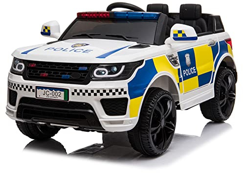Karl home 12V Electric Car for Kids, Ride on Police Car with 2 Motors, Parental Remote Control, LED Lights, Siren, MP3, 3 Speeds for Toddlers, White