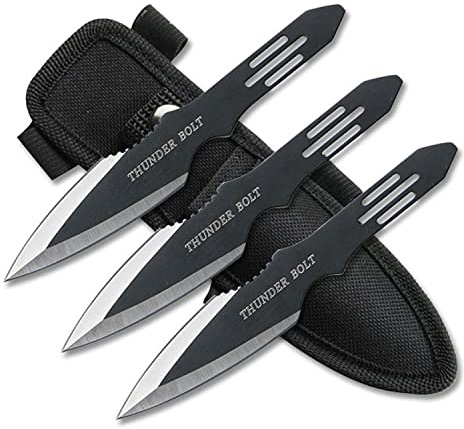 Perfect Point Throwing Knife Set – Set of 3 Throwers, Black Stainless Steel Blades, Nylon Sheath, Well Balanced, Throwing Sport Knives (Black)
