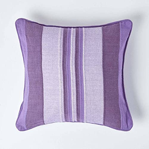 HOMESCAPES Morocco Striped Cushion Cover 18 x 18 Inches Mauve Purple Lilac 100% Cotton Cover Coordinating with Morocco Throws and Curtains Easy care Washable at home