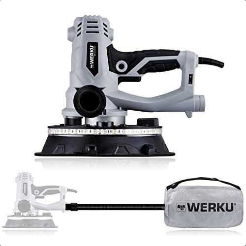 Werku WK403250, Lijadora Circular Paredes, Calidad Profesional, Potencia 1200 W, Disco 225 mm, Sistema Luz LED Visión, Incluye Disco Lijado y Manguera Aspiración