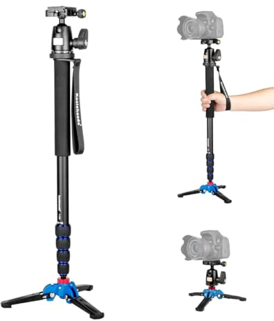 Koolehaoda Camera Aluminum Monopod with Three Feet Stand Support Base & K-09 Ballhead for DSLR Camera Canon Nikon. Extended Max Height 69-inch