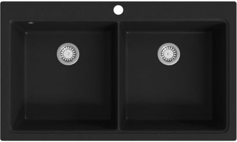 vidaXL Lavandino Cucina Granito Nero Montaggio sopra Lavello Doppio Lavabo