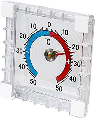 TRI Außen-Thermometer, Analog Fenster Klebe, Fensterthermometer, Wetterstation, Kunststoff Temperaturanzeige, 7,5 x 7,5cm