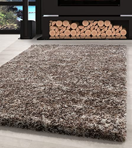 Carpettex Hochflor Teppich Wohnzimmer Shaggy Flokati Teppich Modern Meliert Design 80 x 150 cm Flur Teppich Läufer Beige - Teppich Bettvorleger Schlafzimmer Weich Flauschig Waschbar Küchenläufer