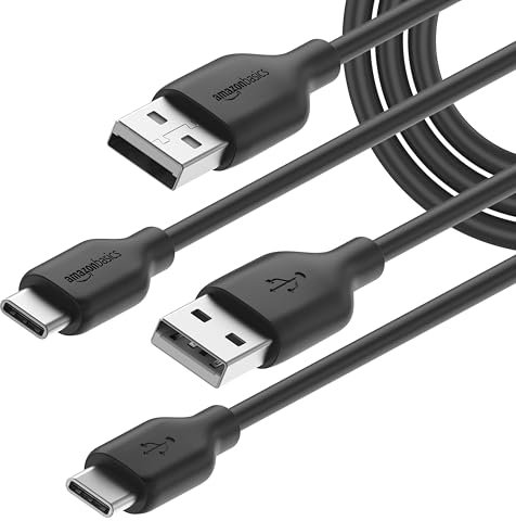 Amazon Basics 2-Pack USB-C to USB-A 2.0 Fast Charger Cable, 480Mbps Speed, USB-IF Certified, for Apple iPhone 16/15, iPad, Samsung Galaxy, Tablets, Laptops, 1.83 m, Black